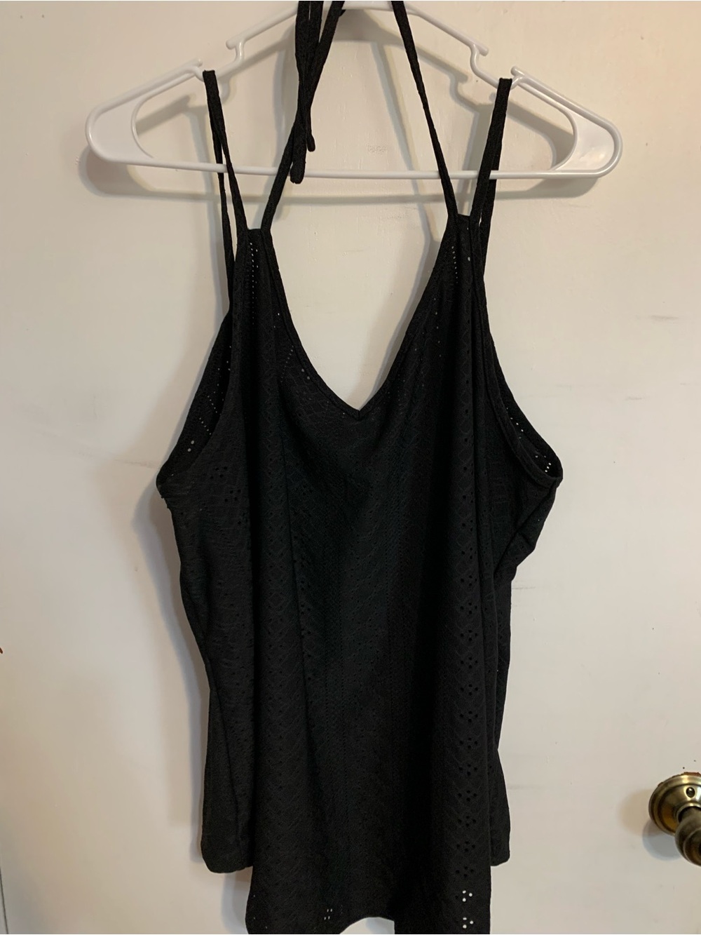 Black Eyelet Halter Tank Top - Women